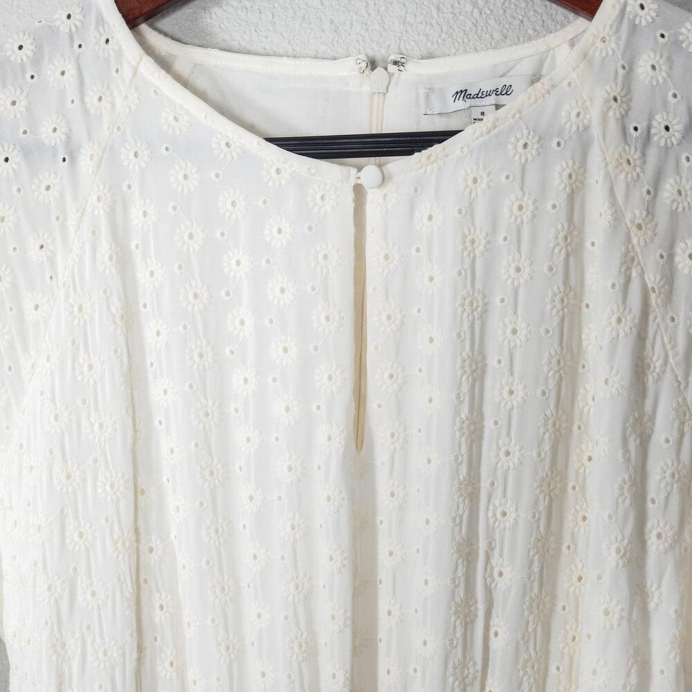 Madewell Embroidered Short Sleeve Dress Ivory Size 8 Cottagecore Romantic - Picture 5 of 12
